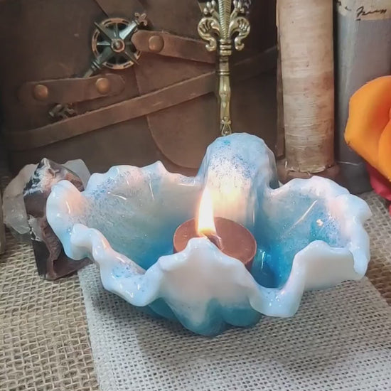 Seashell Candle Holder Nautical Theme Epoxy Decor Nature Inspired Resin Tealight Holder Beach Cottage Home Accent