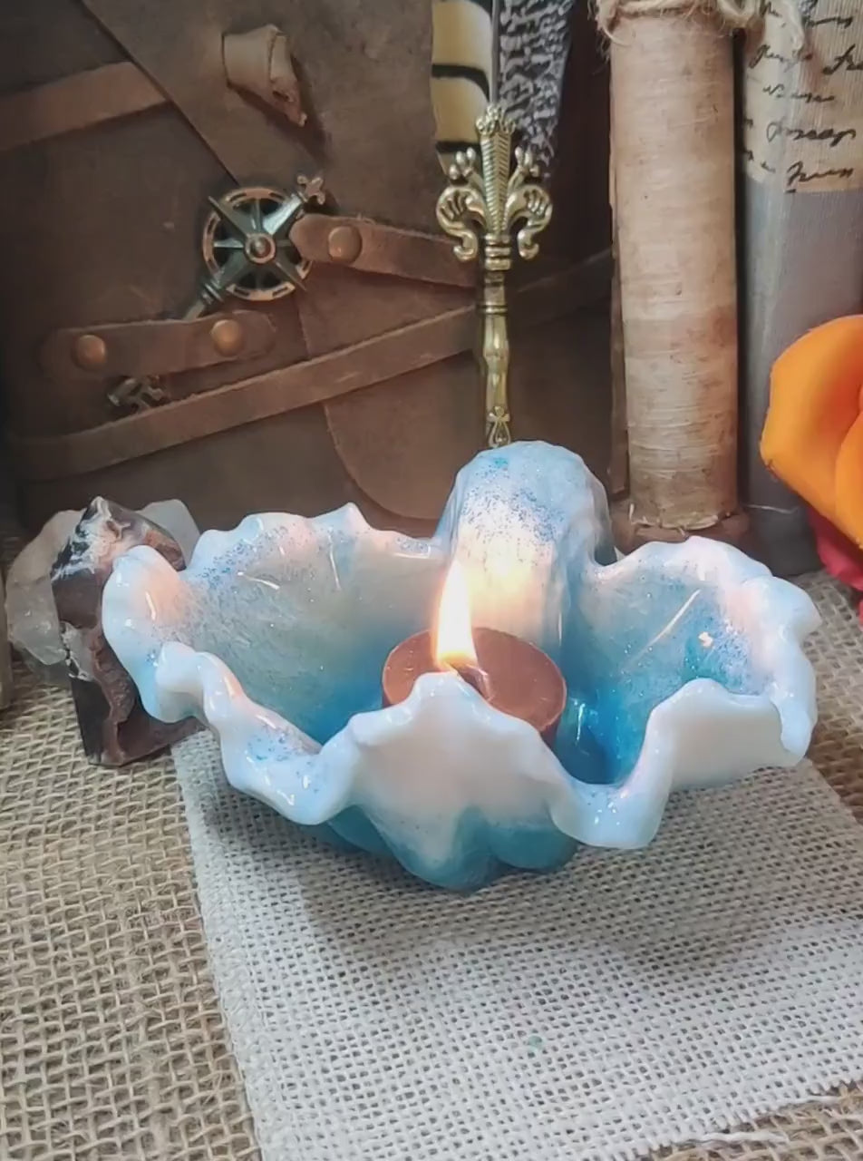 Seashell Candle Holder Nautical Theme Epoxy Decor Nature Inspired Resin Tealight Holder Beach Cottage Home Accent