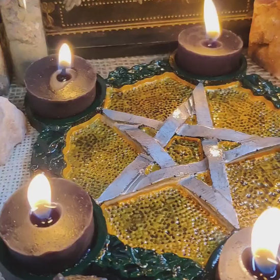 Gold Silver Pentacle Tealight Candle Holder 5 Pointed Star Altar Accessory Resin Pentagram Ritual Candle Holder Functional Witchy Home Decor