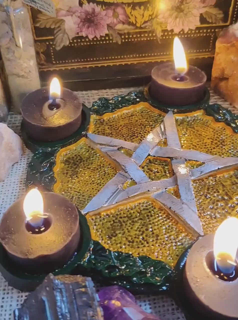 Gold Silver Pentacle Tealight Candle Holder 5 Pointed Star Altar Accessory Resin Pentagram Ritual Candle Holder Functional Witchy Home Decor