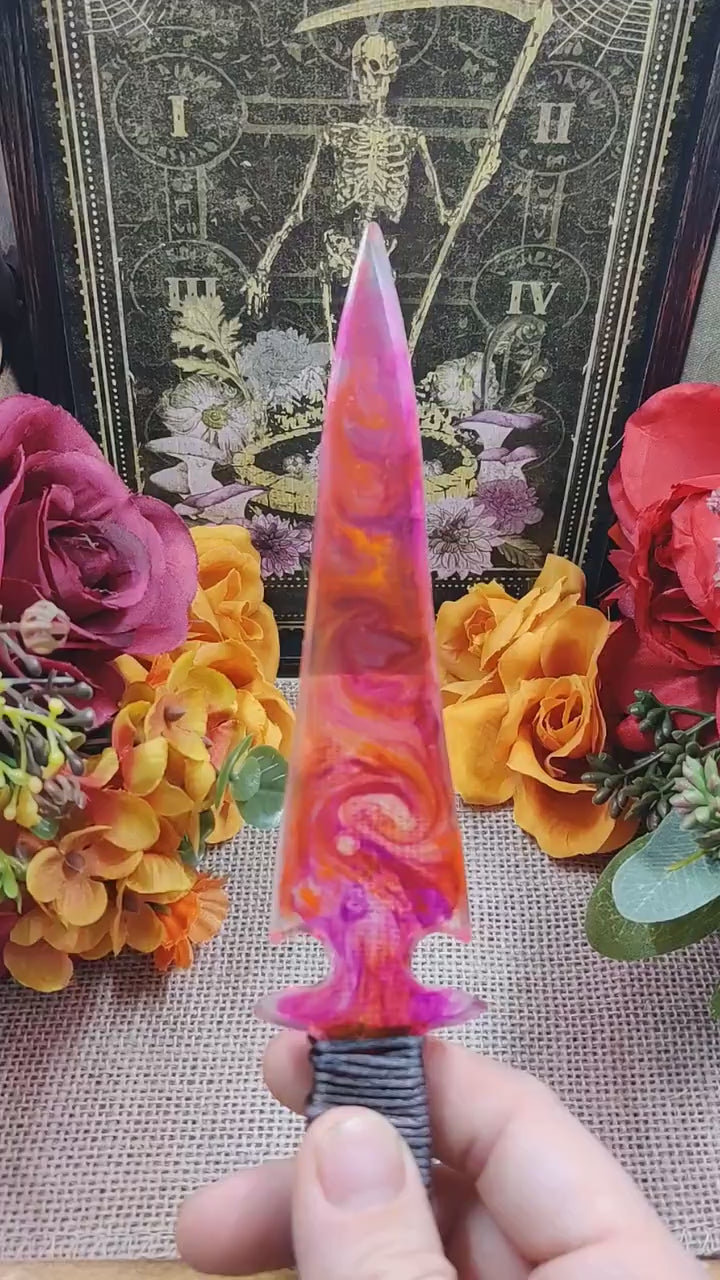 Artisanal Multicolor Resin Athame Kaleidoscopic Epoxy Ritual Dagger Eclectic Witch Athame Altar Accessory