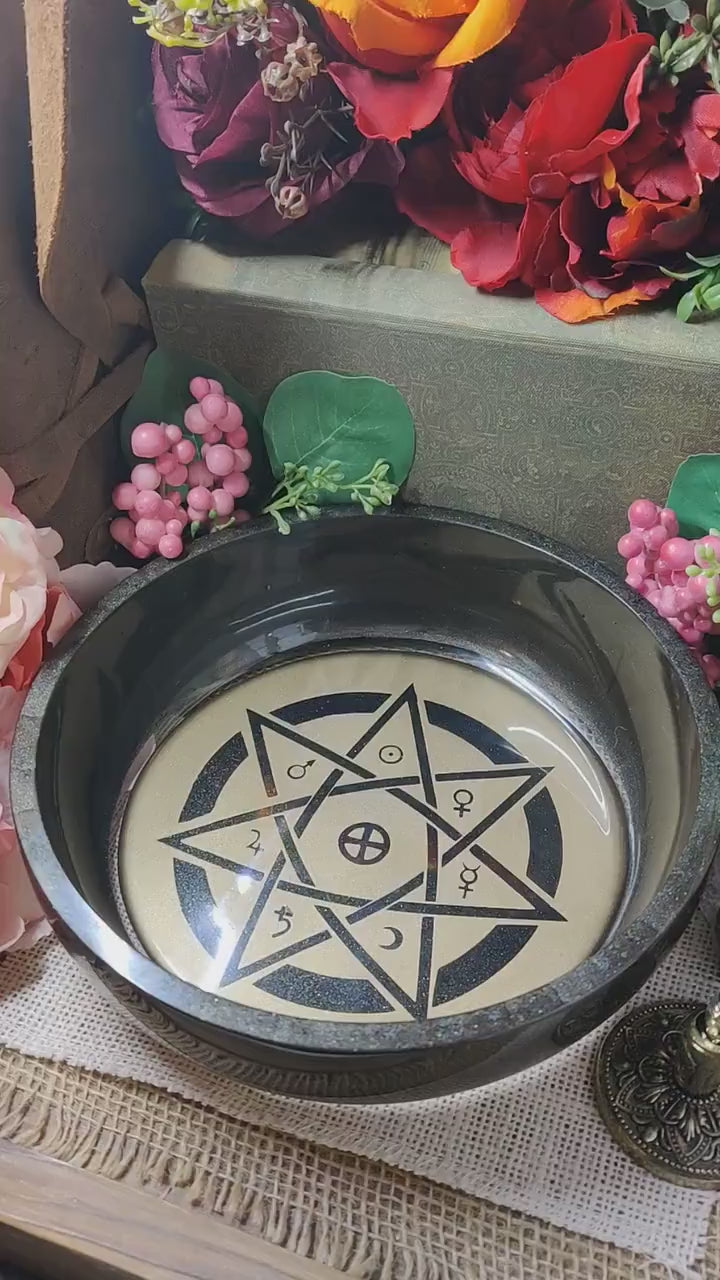 Planetary Magick Ritual Bowl, 7 Pointed Star Septagram Resin Divination Tool, Occult Art, Perfect for Metaphysical Gifts & Witchy Gifts