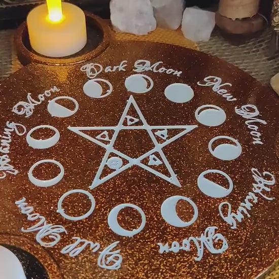 Pentagram Moonphase Candle Holder, Triple Tealight Lunar Cycle Altar Accessory, 5 Pointed Star Candle Holder for Moon Ritual or Pagan Decor