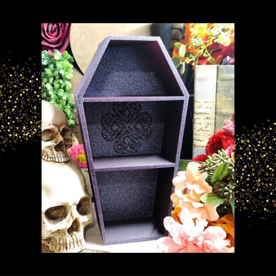 Resin Coffin Shelf, 3 Tier Gothic Witch Curio & Crystal Organizer, Macabre Alt Room Decor for Trad Goth Jewelry and Morbid Oddity Storage - The Dark Primordial