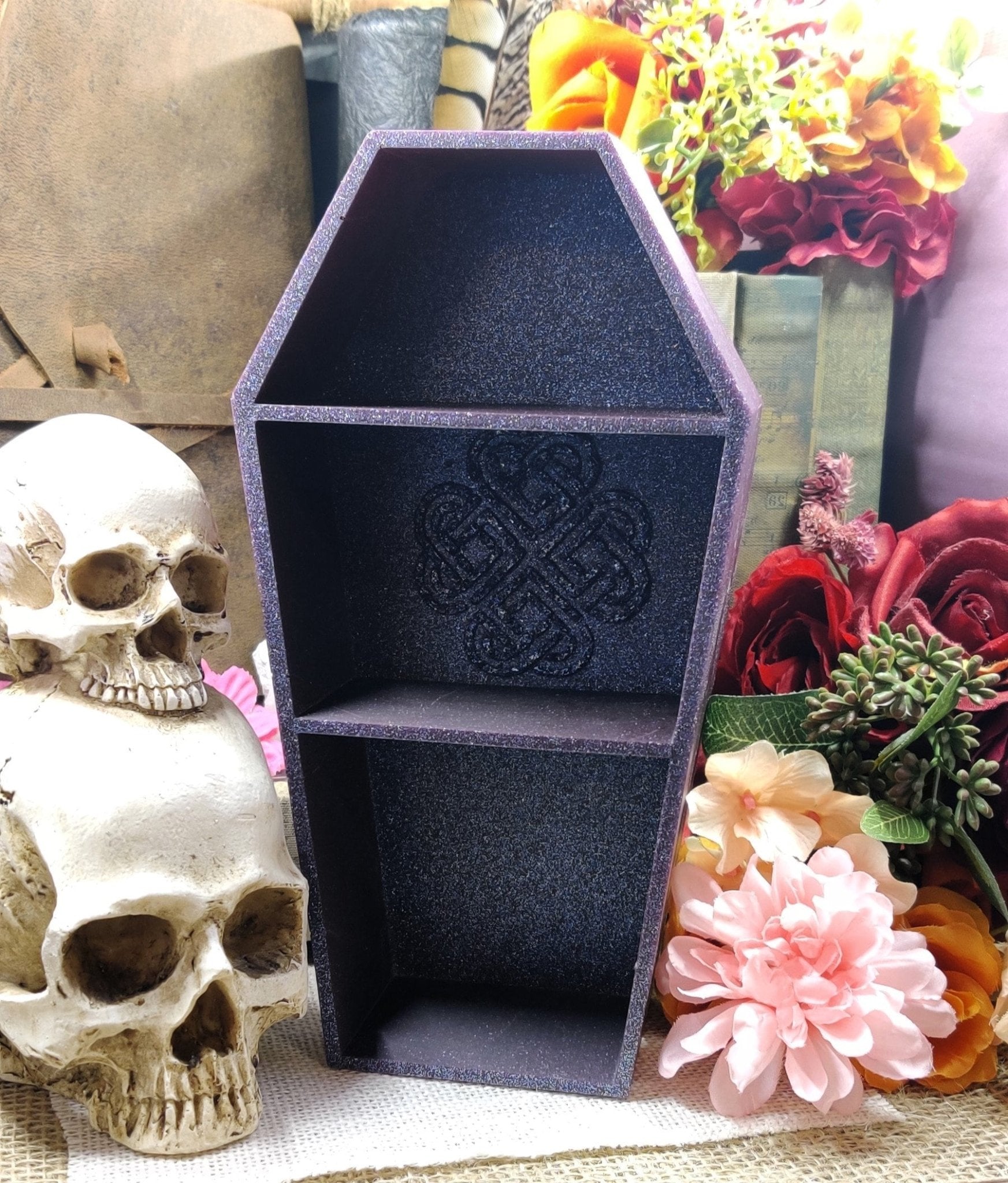 Resin Coffin Shelf, 3 Tier Gothic Witch Curio & Crystal Organizer, Macabre Alt Room Decor for Trad Goth Jewelry and Morbid Oddity Storage - The Dark Primordial