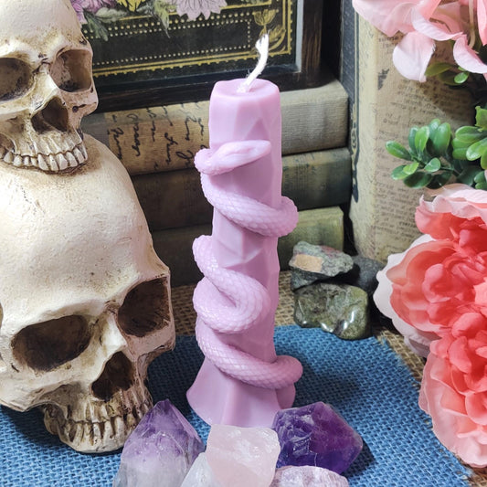 Serpent Pillar Candle – Snake Wrapped Stone Candle – Tall Coconut Soy Wax – Gothic Witch Decor – Scented Ritual Candle – Altar Candle Gift - The Dark Primordial