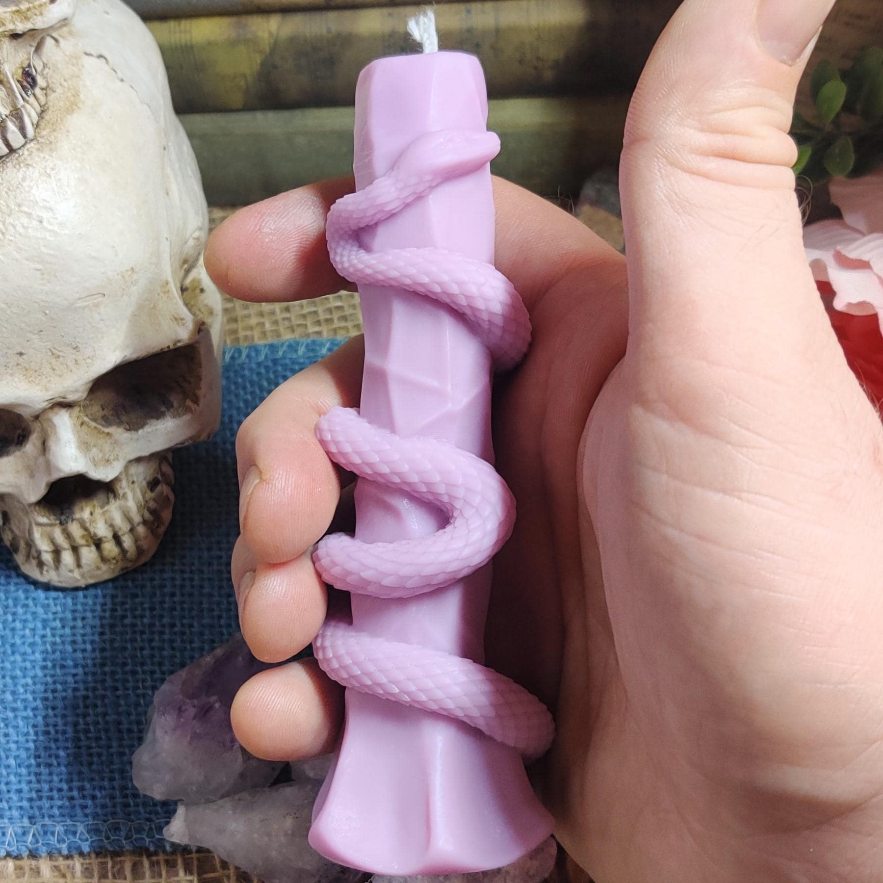 Serpent Pillar Candle – Snake Wrapped Stone Candle – Tall Coconut Soy Wax – Gothic Witch Decor – Scented Ritual Candle – Altar Candle Gift - The Dark Primordial