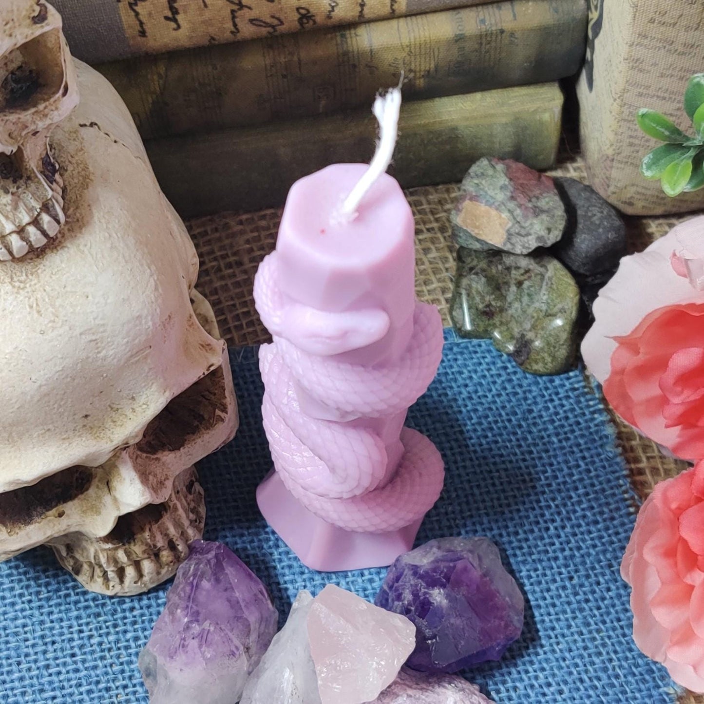 Serpent Pillar Candle – Snake Wrapped Stone Candle – Tall Coconut Soy Wax – Gothic Witch Decor – Scented Ritual Candle – Altar Candle Gift - The Dark Primordial