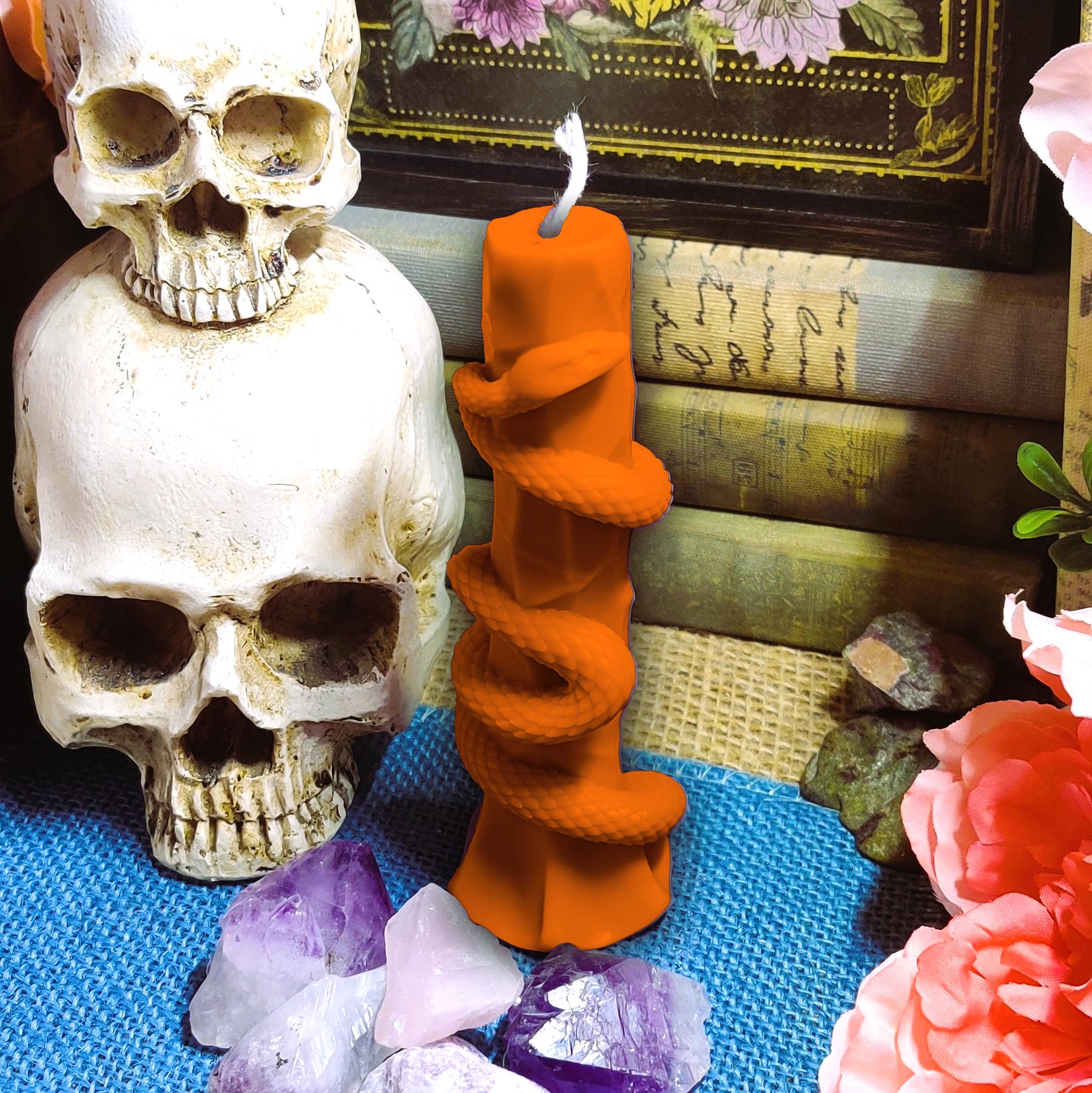 Serpent Pillar Candle – Snake Wrapped Stone Candle – Tall Coconut Soy Wax – Gothic Witch Decor – Scented Ritual Candle – Altar Candle Gift - The Dark Primordial