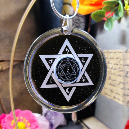 Solomon Seal Resin Keyring, Custom Goetia Coin Keychain for High Magick Witchcraft & Esoteric Jewelry, Protection Amulet, Planetary Magic - The Dark Primordial