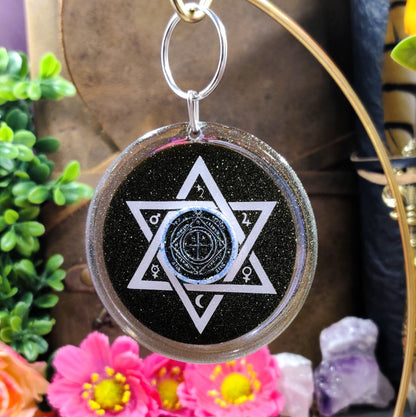 Solomon Seal Resin Keyring, Custom Goetia Coin Keychain for High Magick Witchcraft & Esoteric Jewelry, Protection Amulet, Planetary Magic - The Dark Primordial