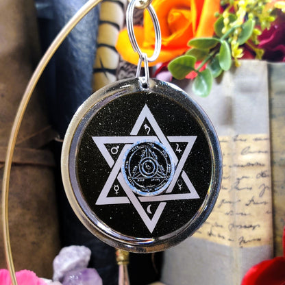 Solomon Seal Resin Keyring, Custom Goetia Coin Keychain for High Magick Witchcraft & Esoteric Jewelry, Protection Amulet, Planetary Magic - The Dark Primordial