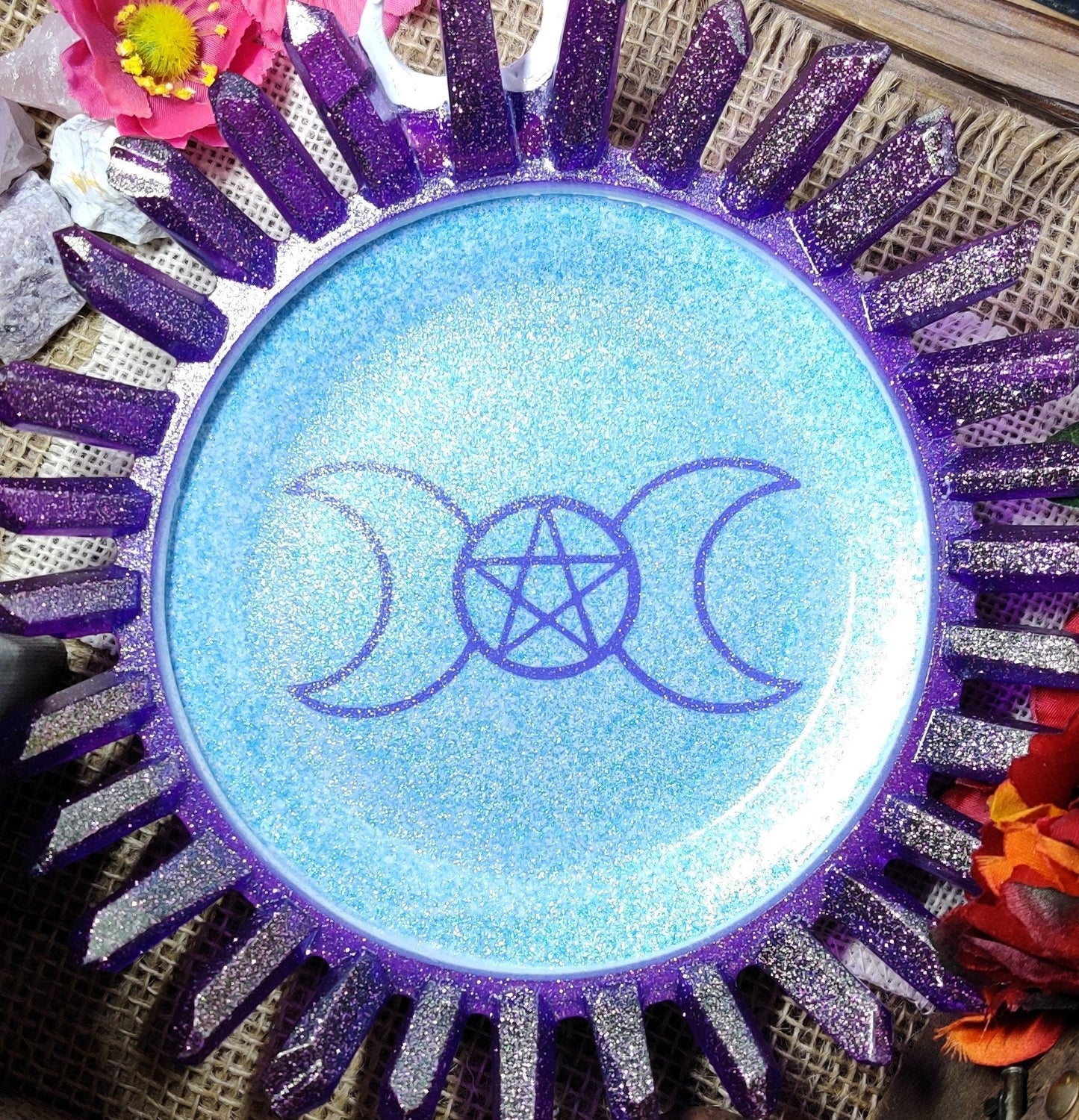 Triple Moon Goddess Crystal Shards Bowl, Epoxy Resin Lunar Witch Altar Piece for Ritual Spell Casting & Practical Magic Decor, Witchy Gifts - The Dark Primordial