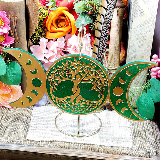 Triple Moon Goddess Tree of Life | Wiccan Altar Wall Hanging | Pagan Witch Gift & Sacred Feminine Decor - The Dark Primordial