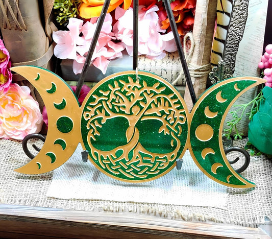 Triple Moon Goddess Tree of Life | Wiccan Altar Wall Hanging | Pagan Witch Gift & Sacred Feminine Decor - The Dark Primordial
