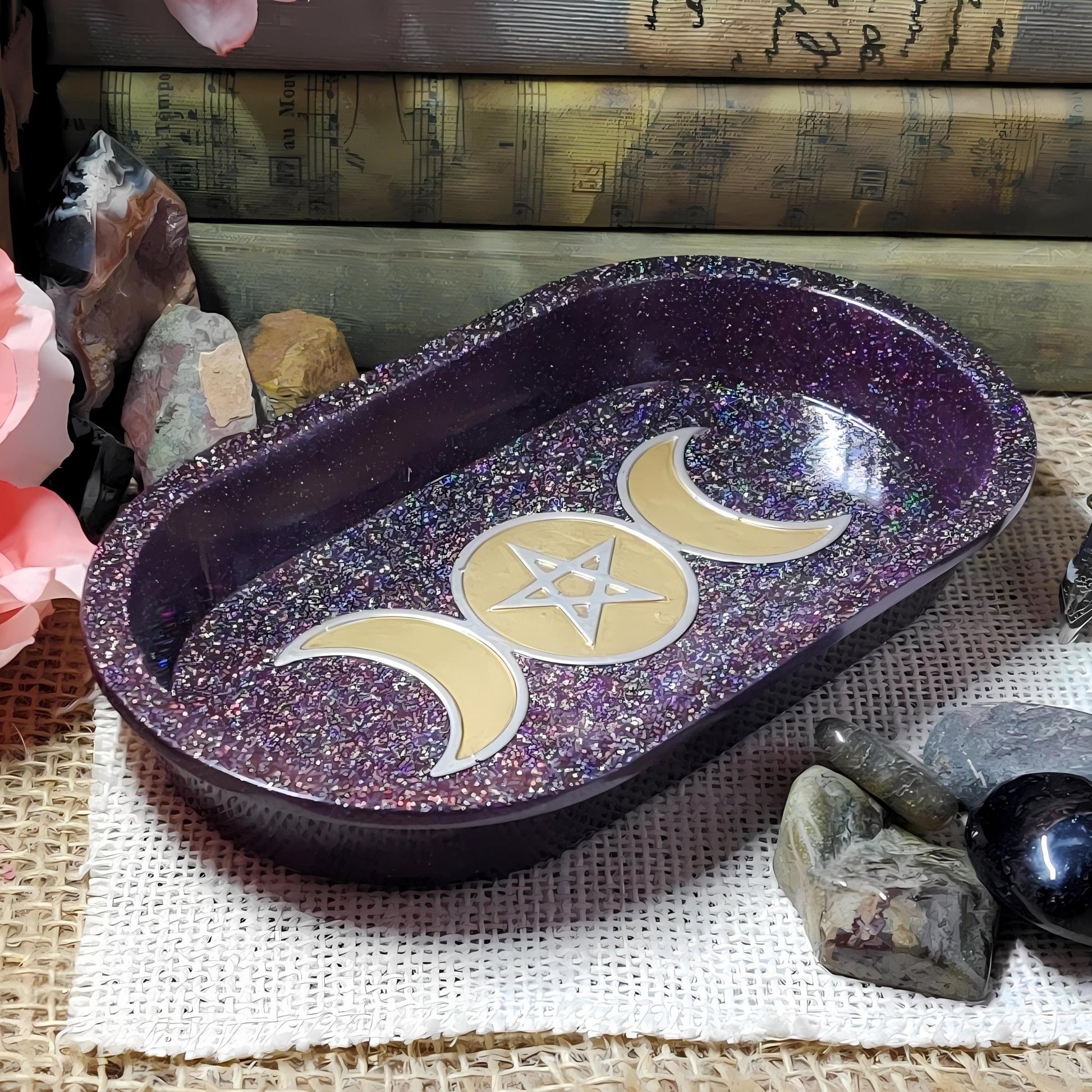 Triple Moon Pentagram Dish | Wiccan Altar Decor | Crystal & Jewelry Holder, Witchcraft Gift - The Dark Primordial