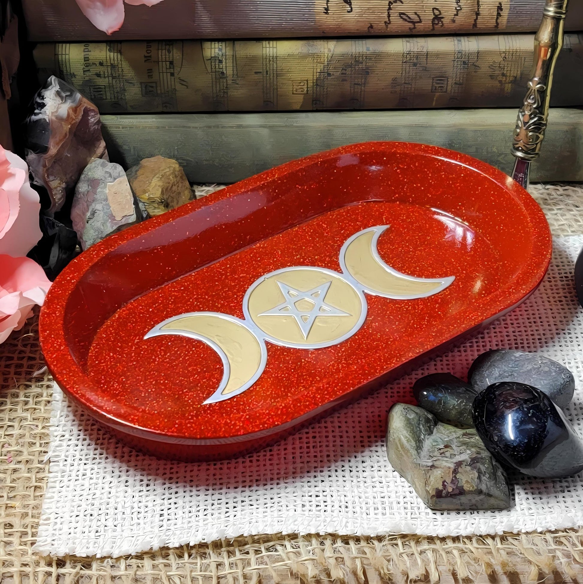 Triple Moon Pentagram Dish | Wiccan Altar Decor | Crystal & Jewelry Holder, Witchcraft Gift - The Dark Primordial