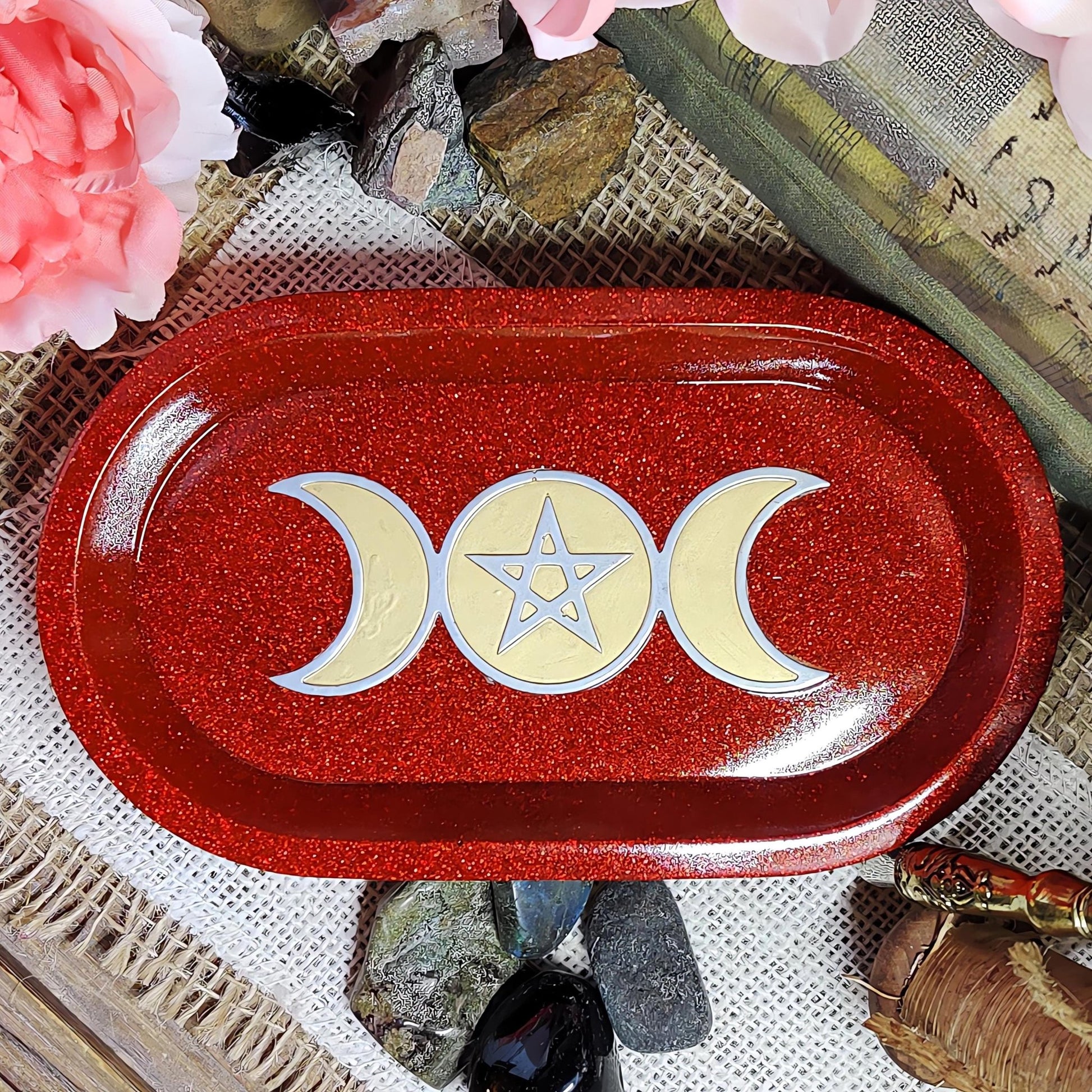 Triple Moon Pentagram Dish | Wiccan Altar Decor | Crystal & Jewelry Holder, Witchcraft Gift - The Dark Primordial