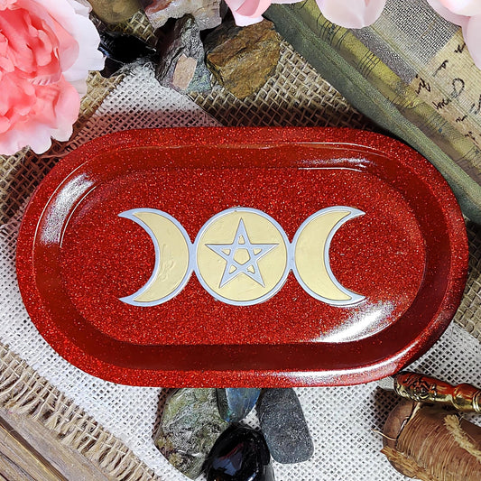 Triple Moon Pentagram Dish | Wiccan Altar Decor | Crystal & Jewelry Holder, Witchcraft Gift - The Dark Primordial
