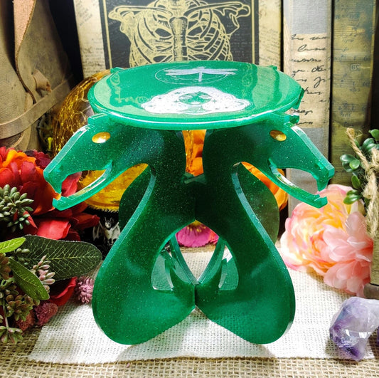 Two Headed Snake Portable Altar Stand, Elevated Ritual Offering Plate for Crystal Magic, Herbal Magic, Sacred Serpent & Pagan Accessories - The Dark Primordial