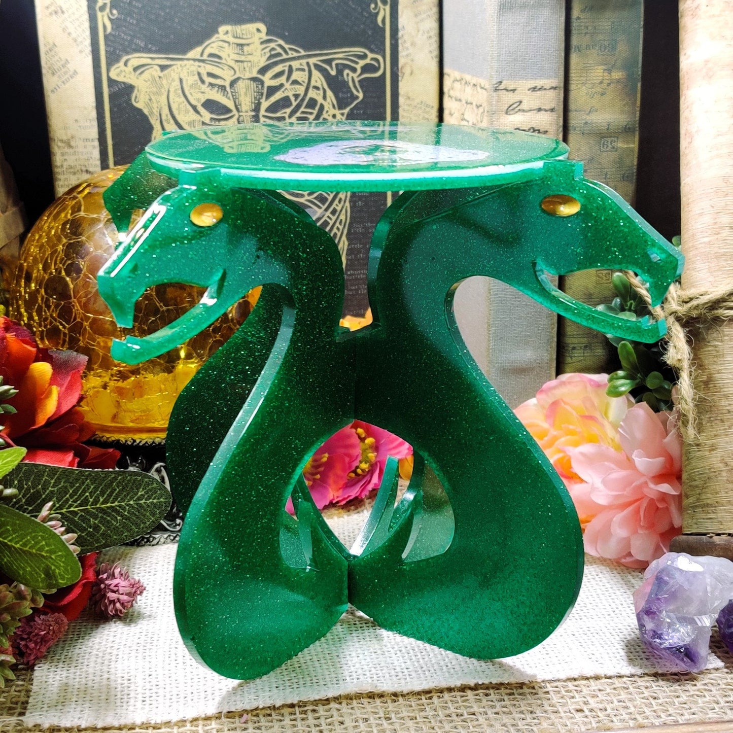 Two Headed Snake Portable Altar Stand, Elevated Ritual Offering Plate for Crystal Magic, Herbal Magic, Sacred Serpent & Pagan Accessories - The Dark Primordial