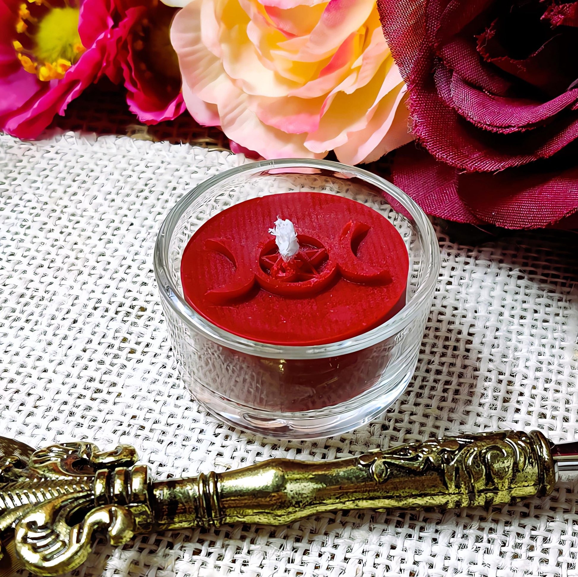 Witchy Tealight Set | 4 Magical Symbols | Spell Candles for Pagan Altar | Wicca Ritual - The Dark Primordial