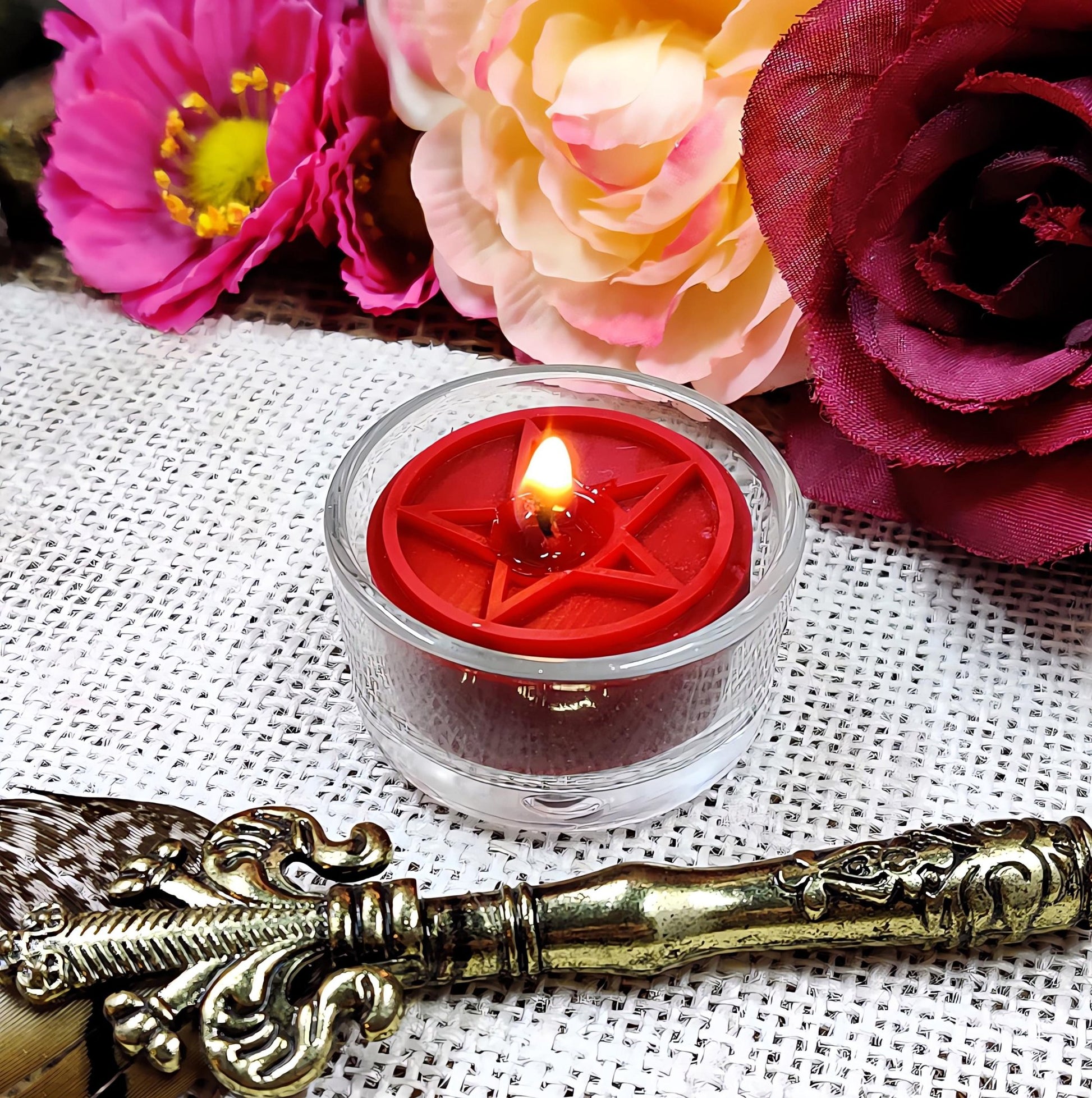 Witchy Tealight Set | 4 Magical Symbols | Spell Candles for Pagan Altar | Wicca Ritual - The Dark Primordial